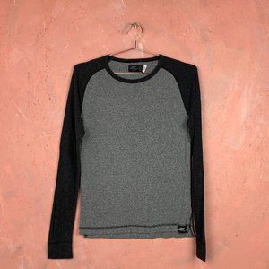 Grey BASEBALL TEE / Men's SMALL Baseball T-Shirt / Grey Long Sleeve T-Shirt /